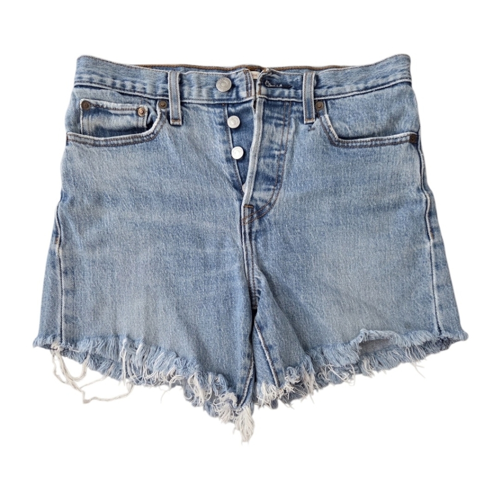 Levi’s Premium Wedgie Frayed High Rise Denim Shorts Women’s‎ 26 Button Fly Retro